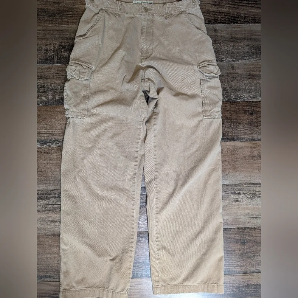 Vintage Y2K American Eagle Baggy Utility Cargo Pants In Brown Khaki Size 33x34 - Picture 2 of 12